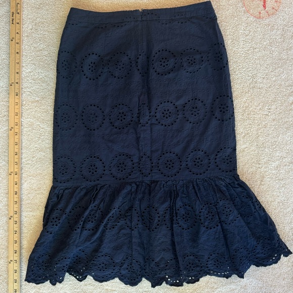 Boden Broderie Eyelet Skirt Navy Blue Size 6R Trumpet Mermaid Midi Cotton - Picture 11 of 13
